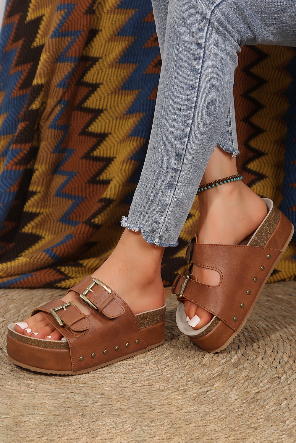 Dual Buckle Studded Platform Sandal