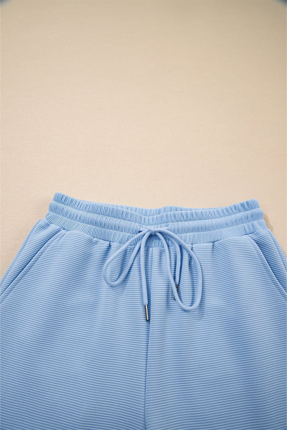 Textured Ruffled Sleeve Zipped Top and Wide Leg Pants Set