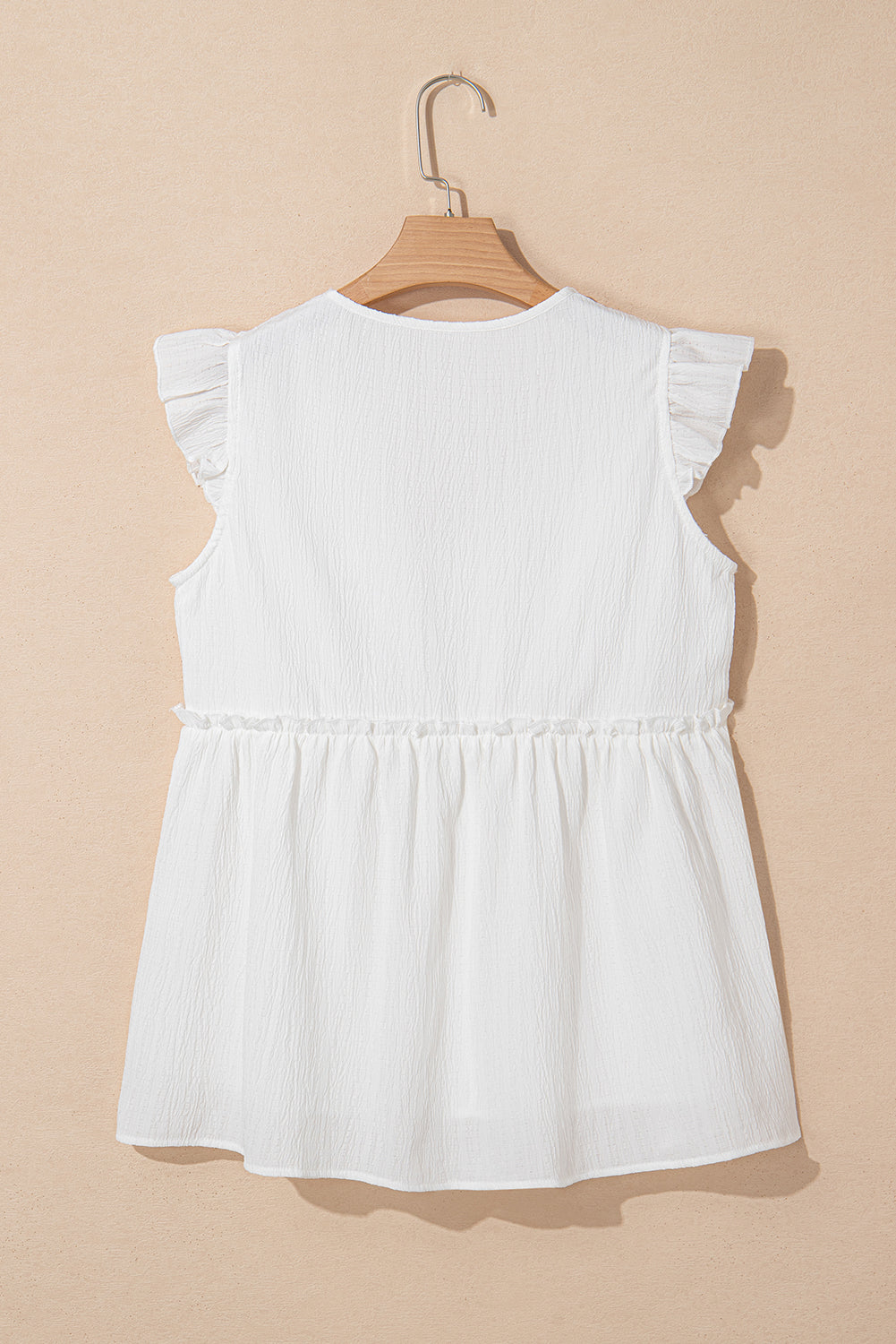 Textured Ruffled Trim V Neck Flutter Flowy Top