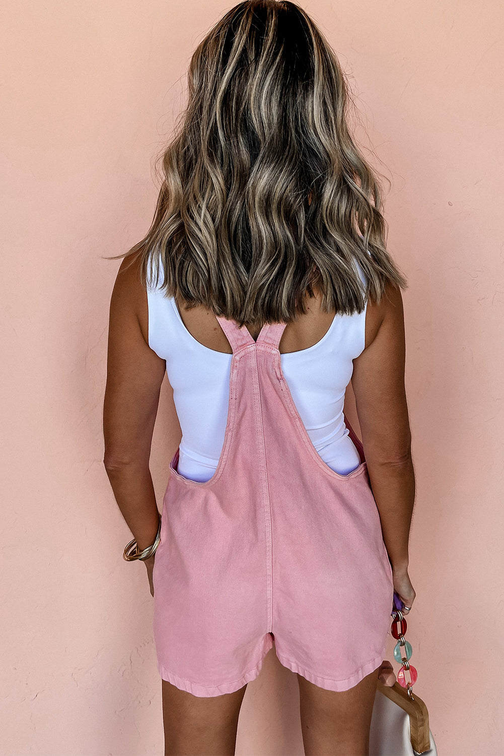Solid Color Knot Straps Denim Romper with Pockets