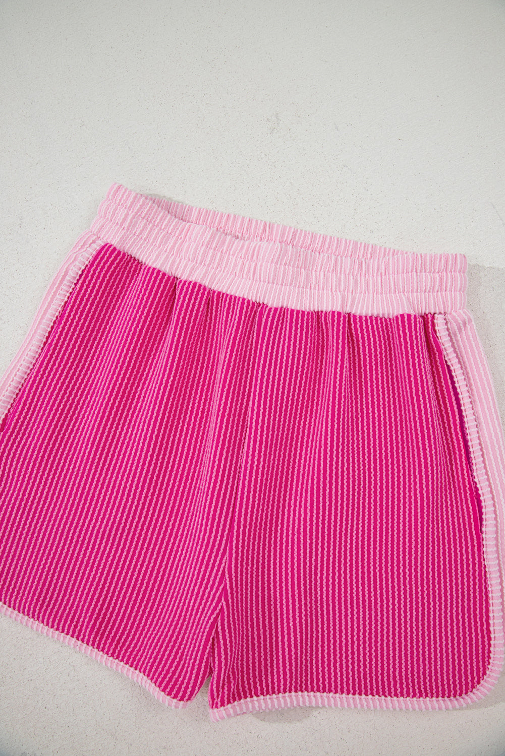 3D Spiral Ribbed Texture 2 Tones Patchwork Short Set