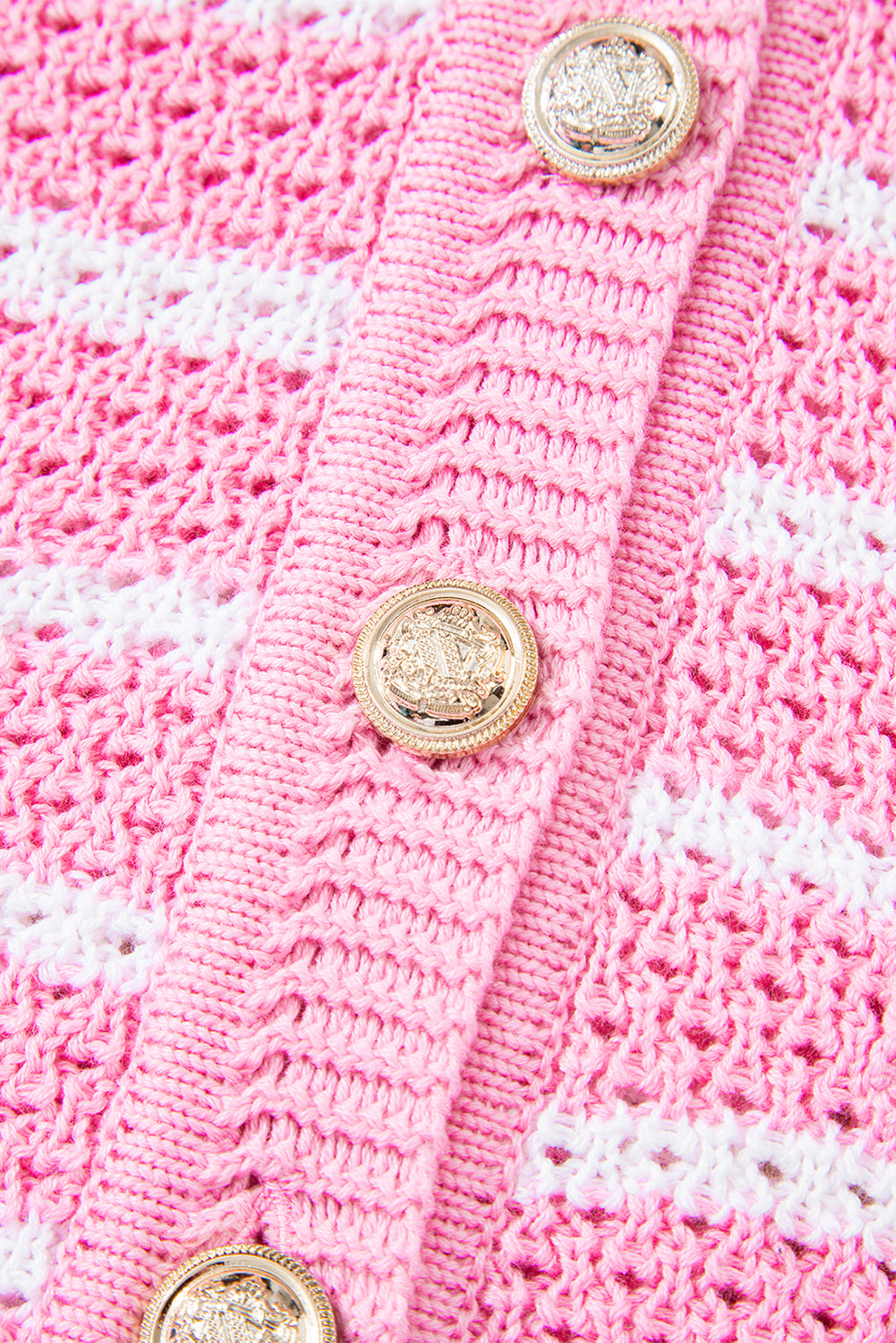 Stripe V Neck Gold Buttons Elegant Sweater Vest