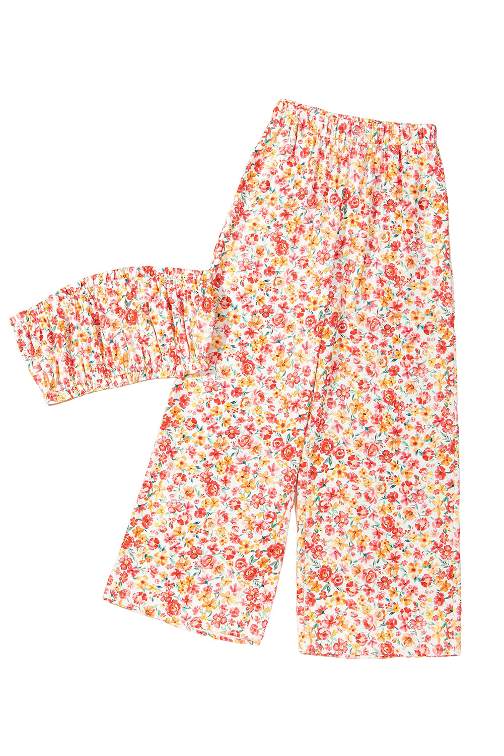 Boho Floral Bandeau Top and High Waist Wide Leg Pants Set