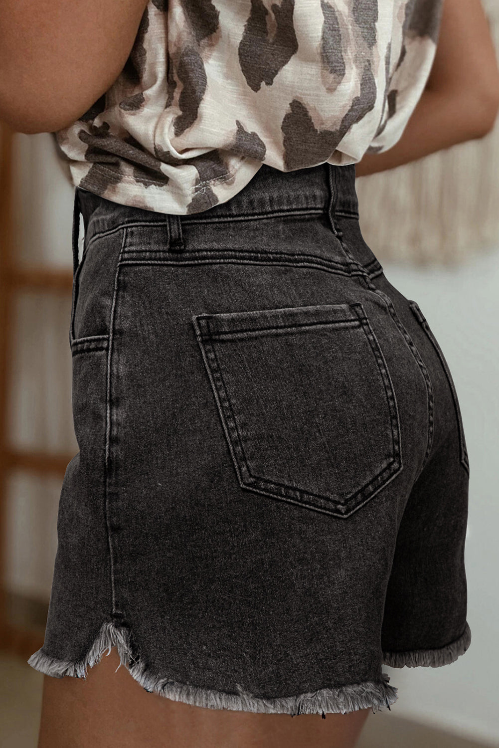 Raw Hem High Waist Denim Shorts