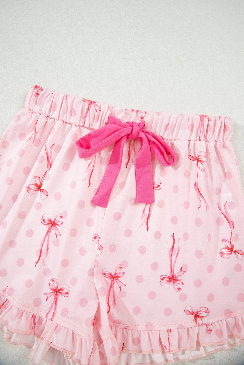 Bow Print Contrast Piping Short Pajamas Set