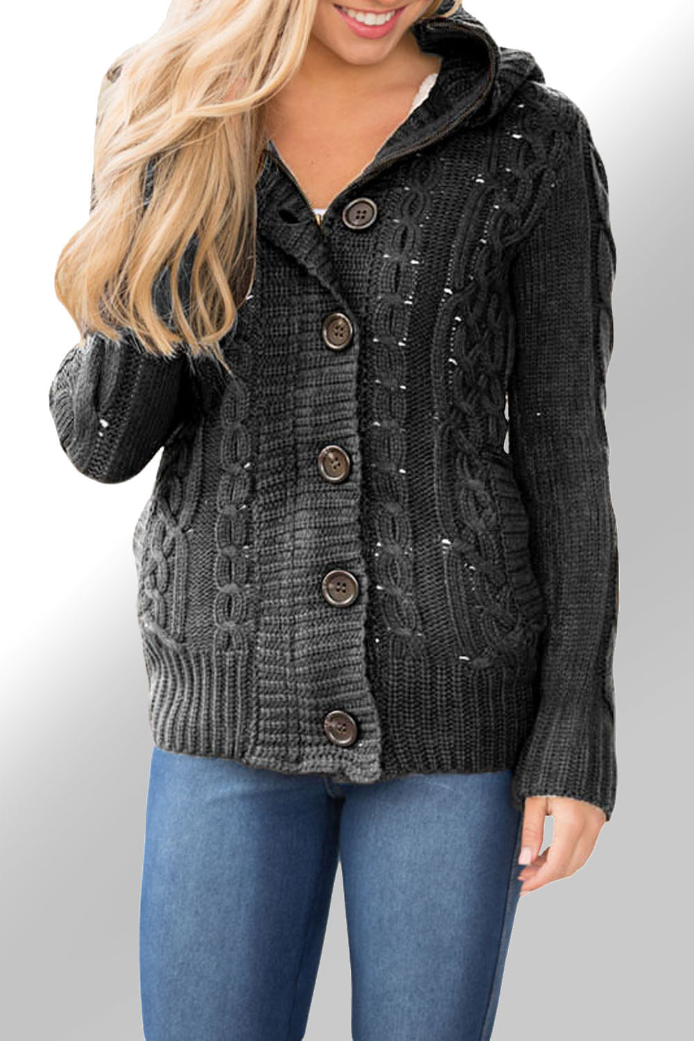 Long Sleeve Button-up Hooded Cardigans
