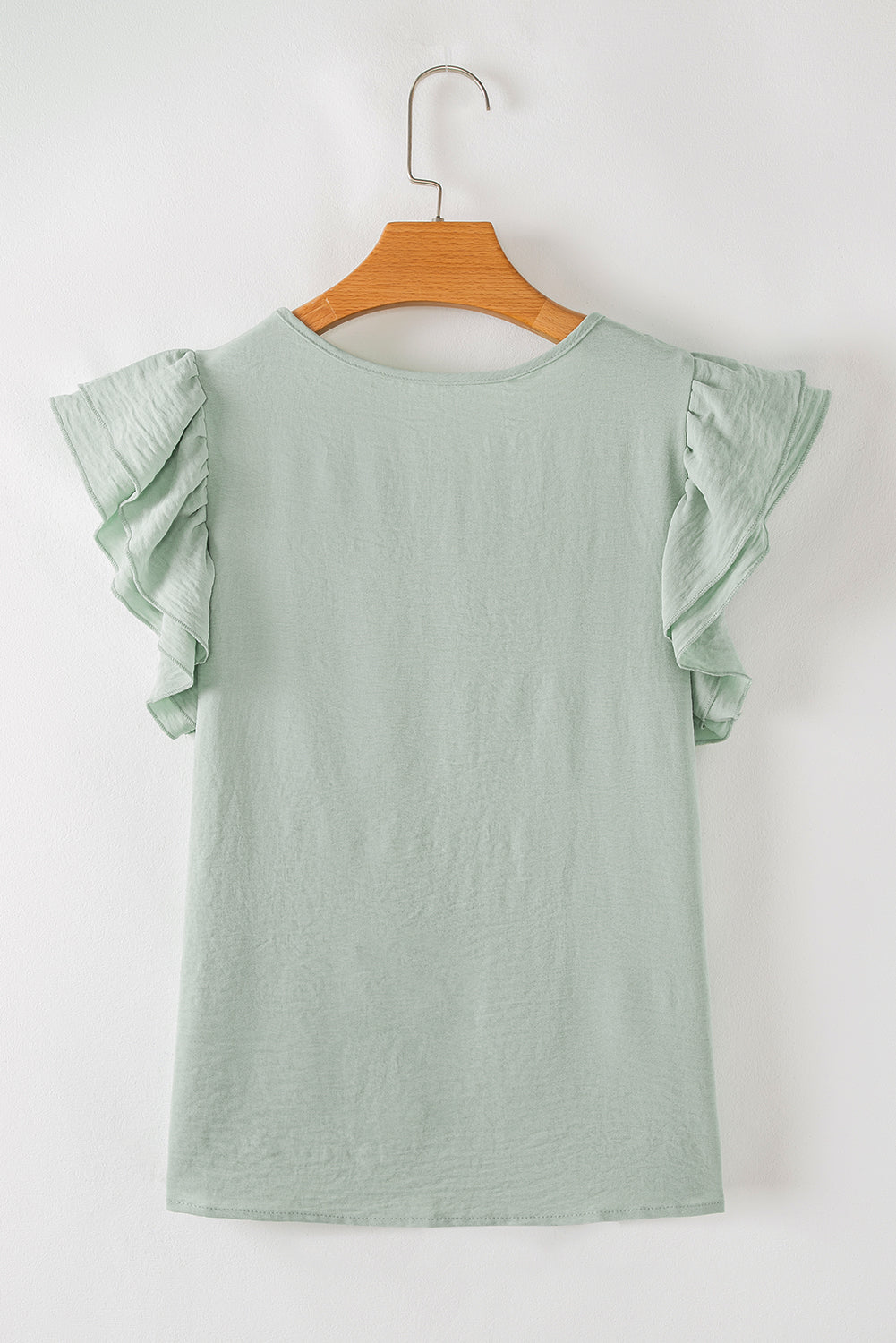 Solid Color Ruffled Short Sleeve Casual Blouse