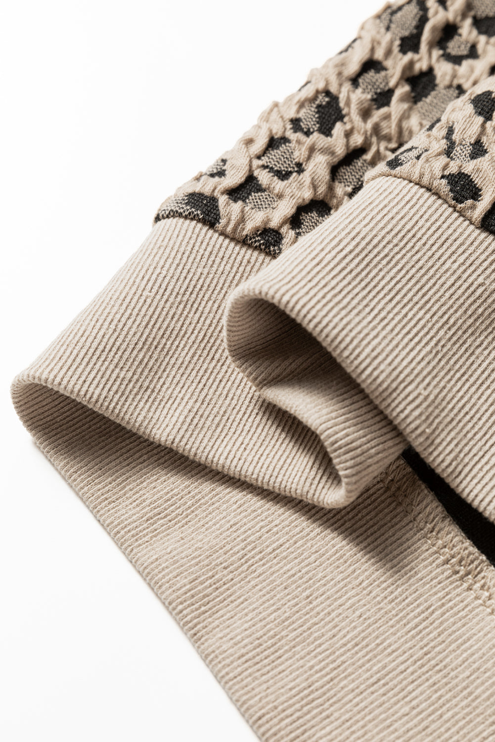 Ribbed Trim Leopard Print Long Sleeve Top