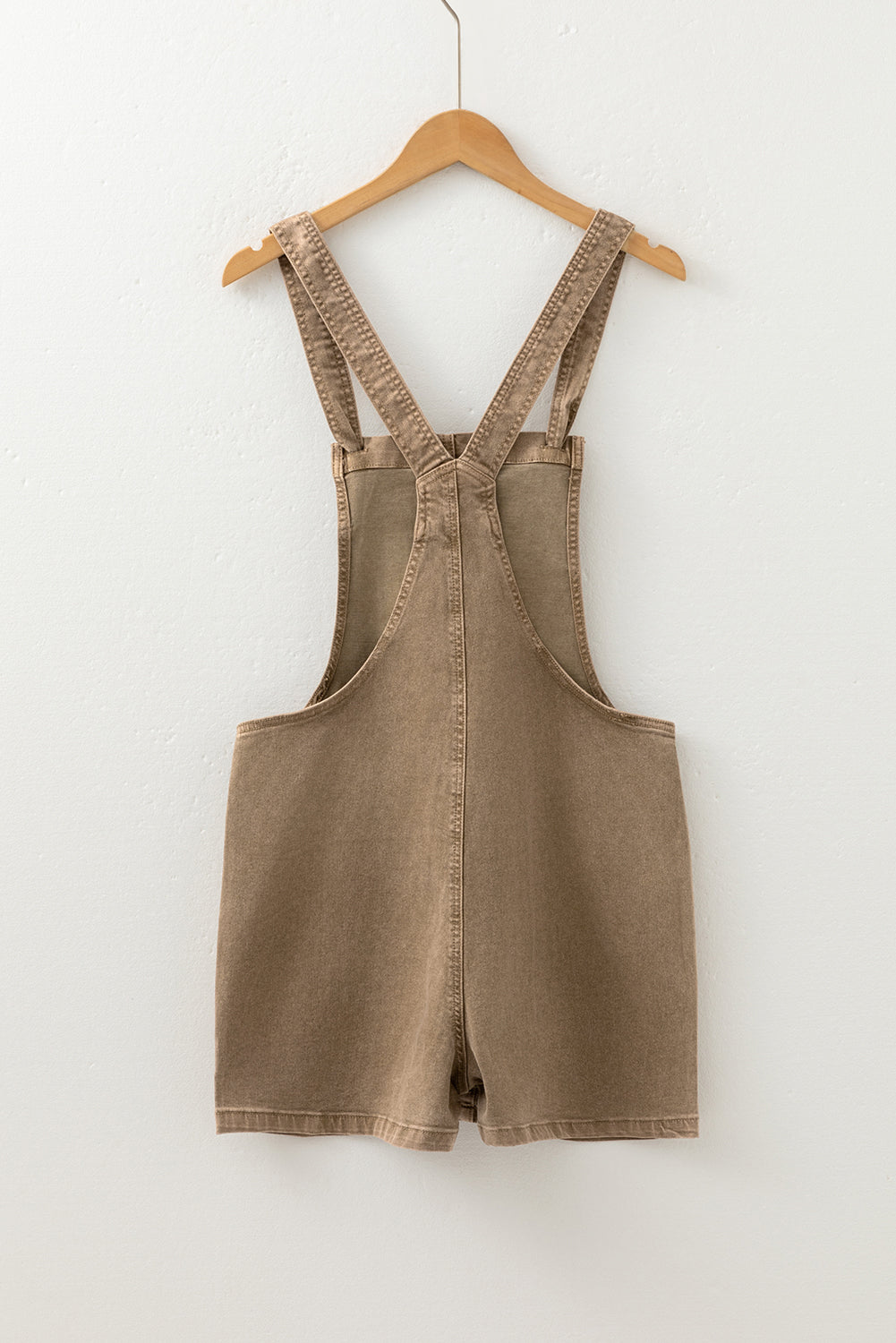Solid Color Knot Straps Denim Romper with Pockets