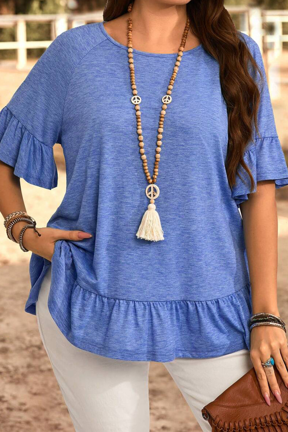 Ruffled Short Sleeve Plus Size Casual Blouse