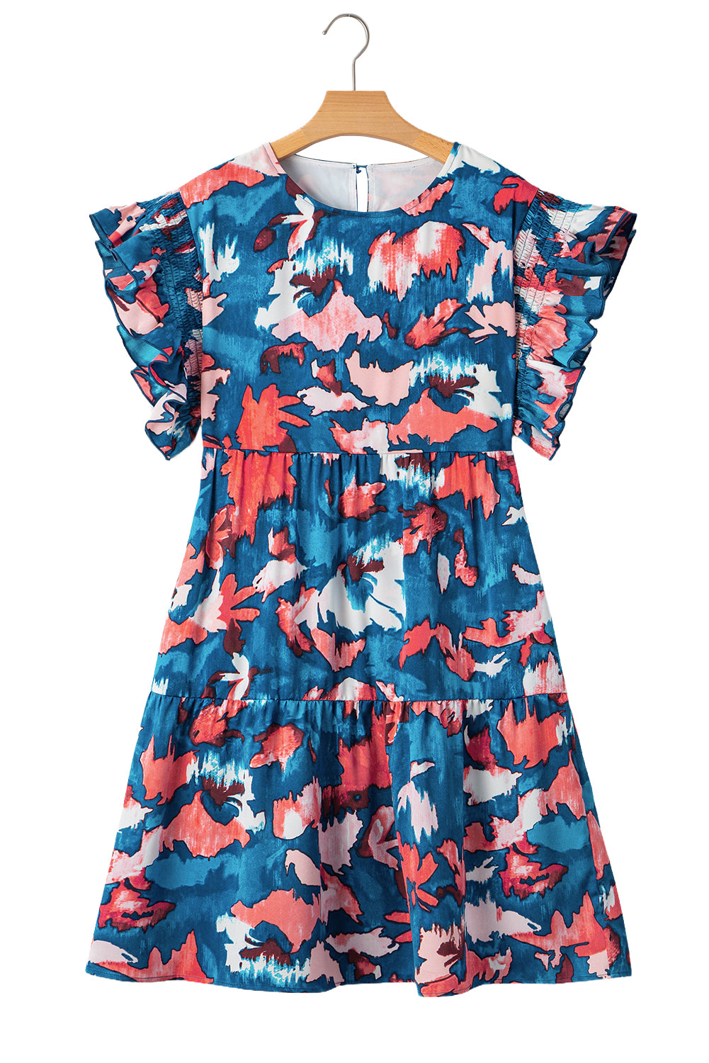 Abstract Print Shirred Ruffled Short Sleeve Tiered Plus Size Mini Dress