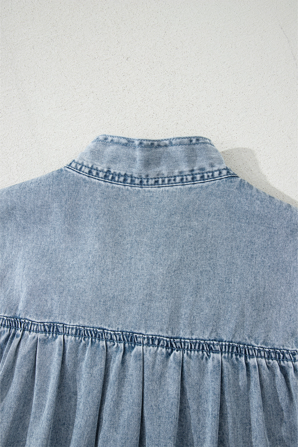 Bowknot Neck Sleeveless Ruffled Chambray Dress