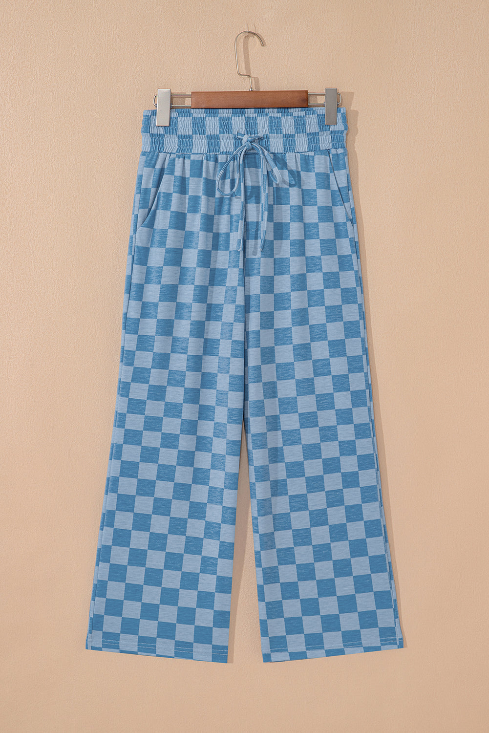 Checkered Elastic High Waist Loose Casual Pants