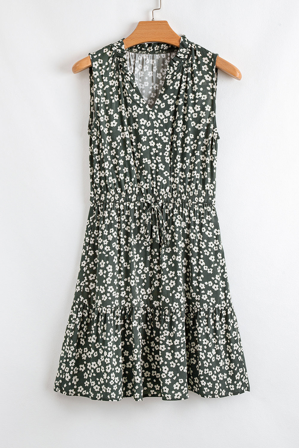 Boho Floral Print V Neck Tunic Sleeveless Dress