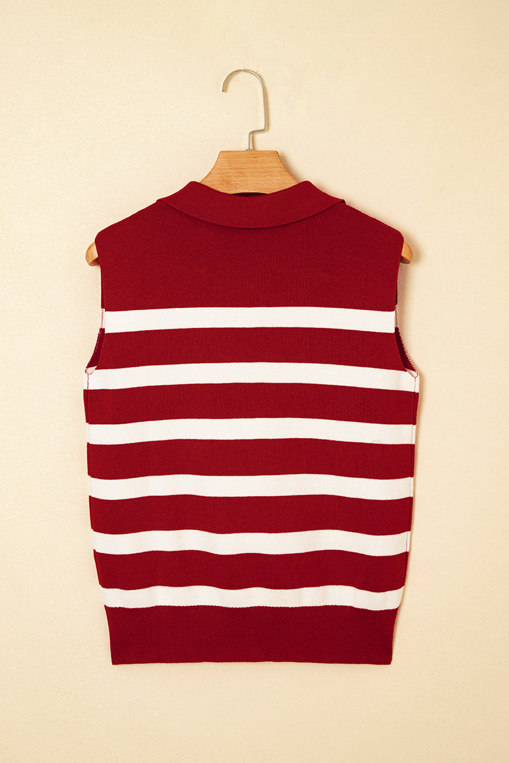 Stripe Collared Split Neck Sweater Vest
