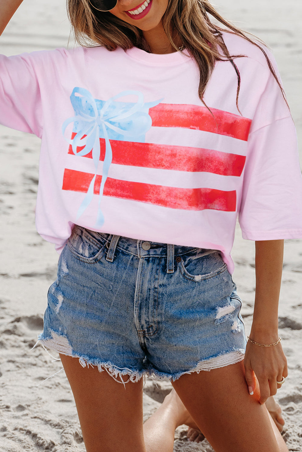 Flag Bow Graphic Crewneck Tee