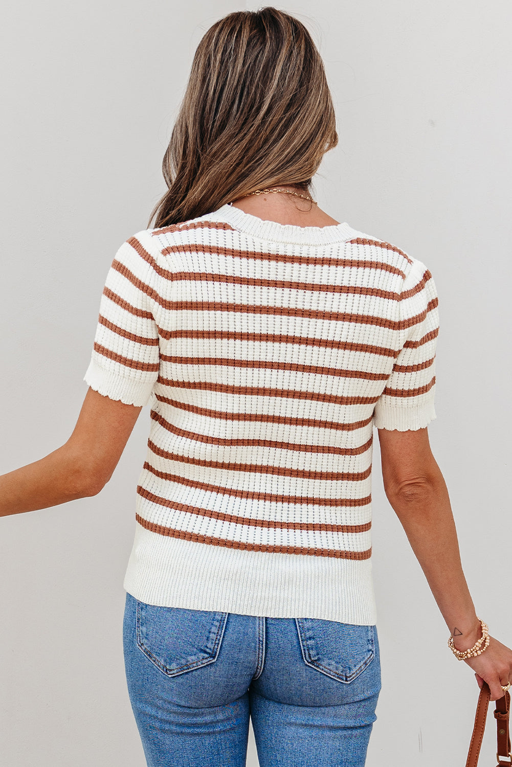 Scalloped Round Neck Short Sleeve Sweater