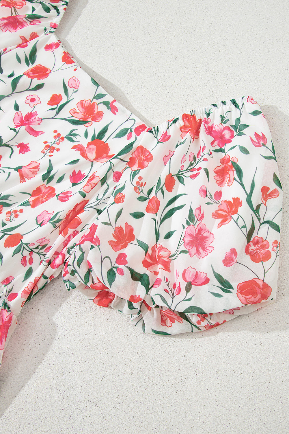 Floral Puff Sleeve Square Neck Empire Waist Tiered Maxi Dress