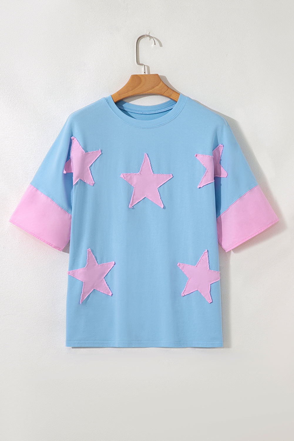 Frayed Denim Star Patched Oversize T Shirt