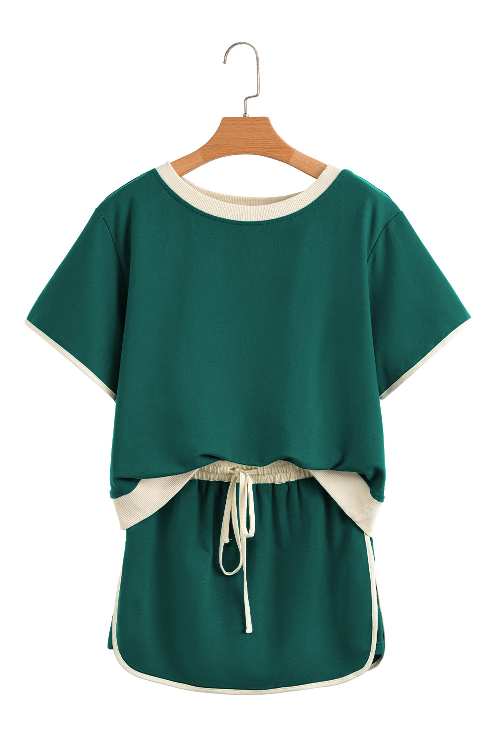 Colorblock Edge Drop Shoulder T Shirt and Skirt 2Pcs Set