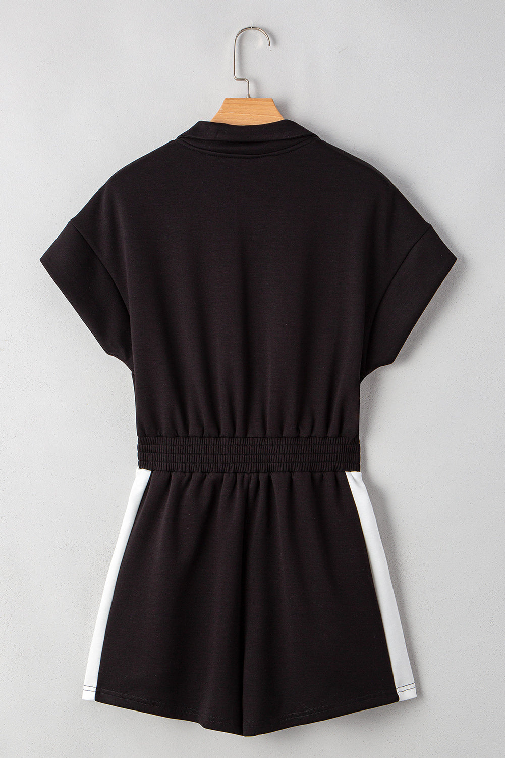 Contrast Collar Patchwork Zip Front Romper