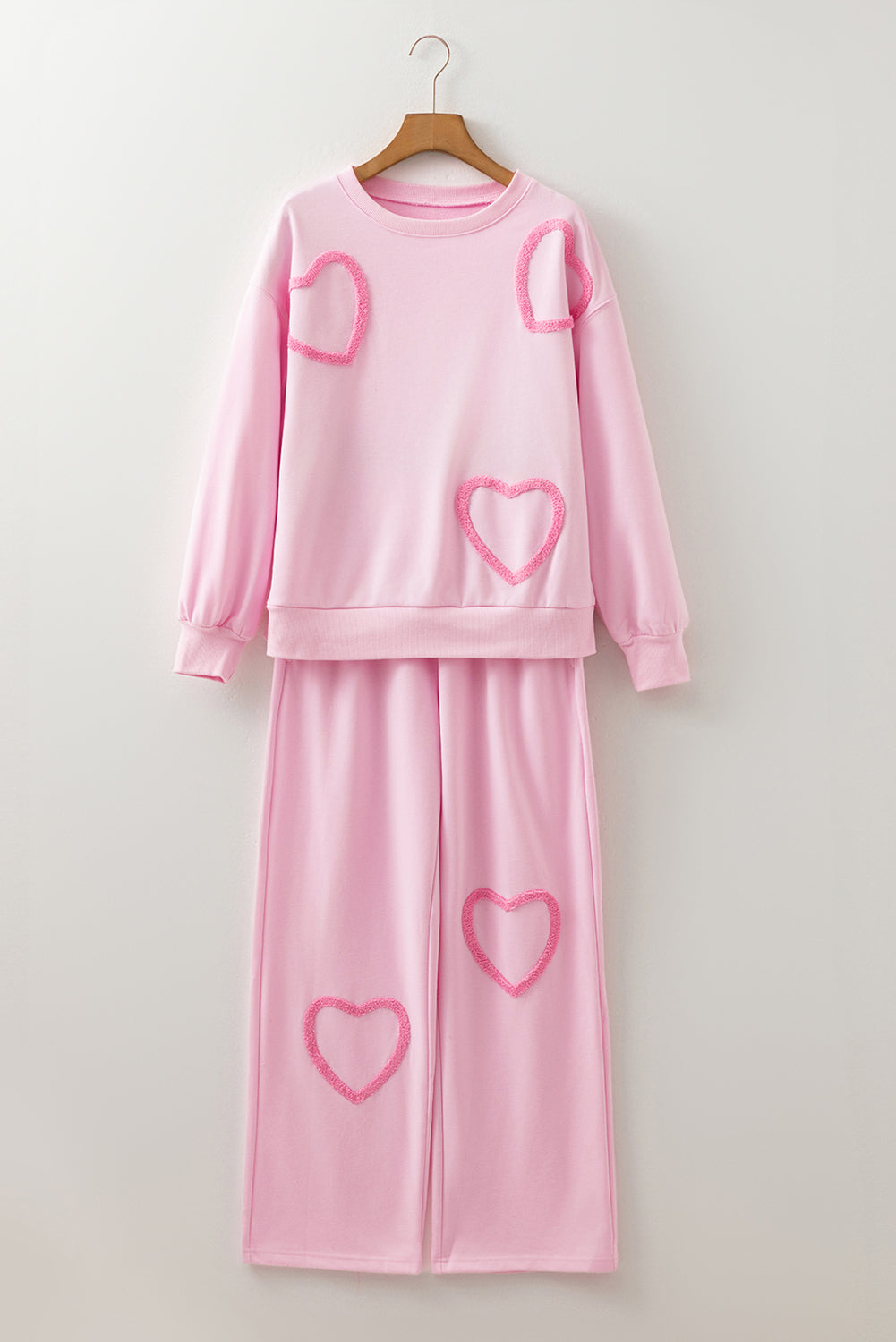 Chenille Heart Pattern Casual 2pcs Pants Set