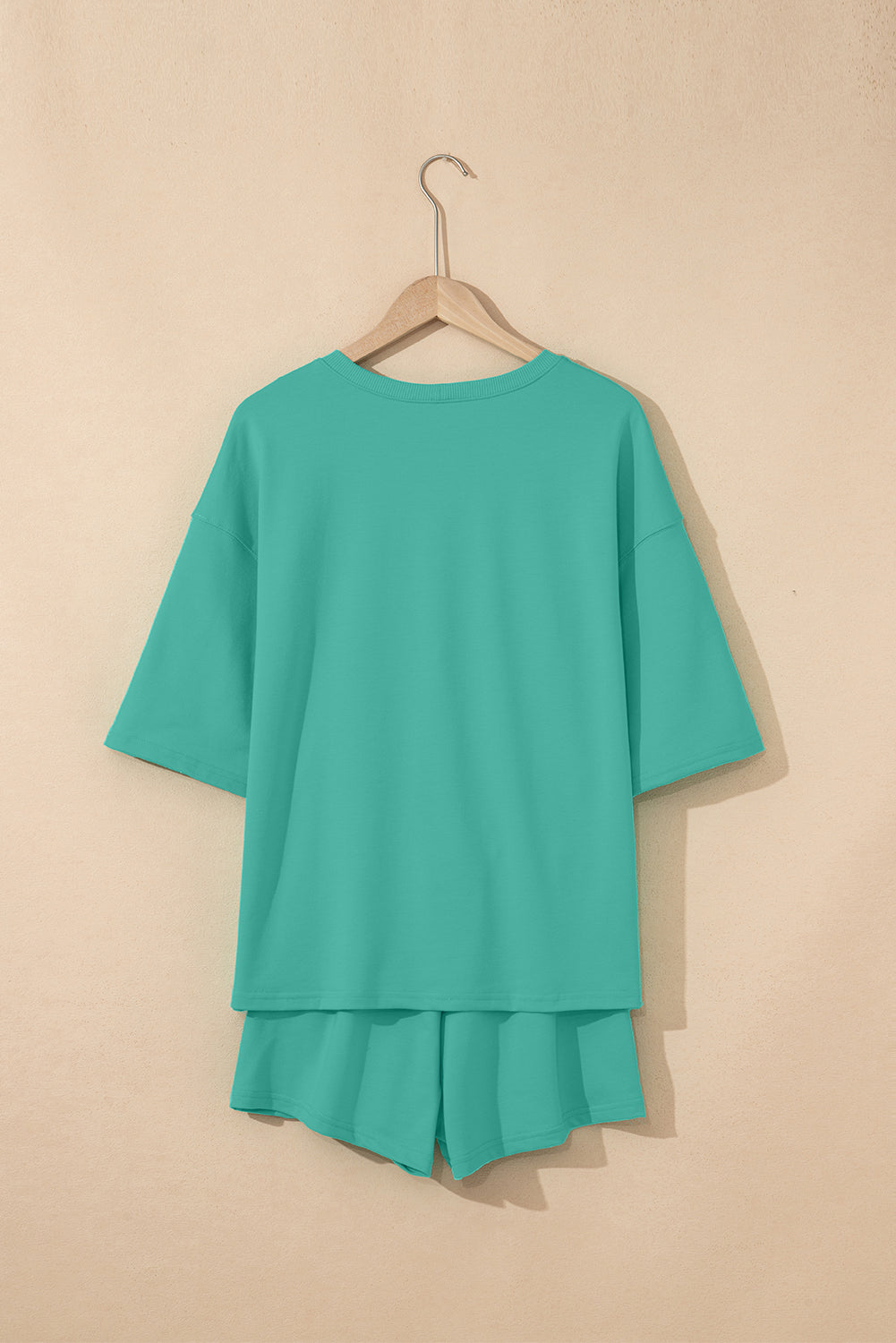 Solid Loose V Neck Half Sleeve Tee and Shorts