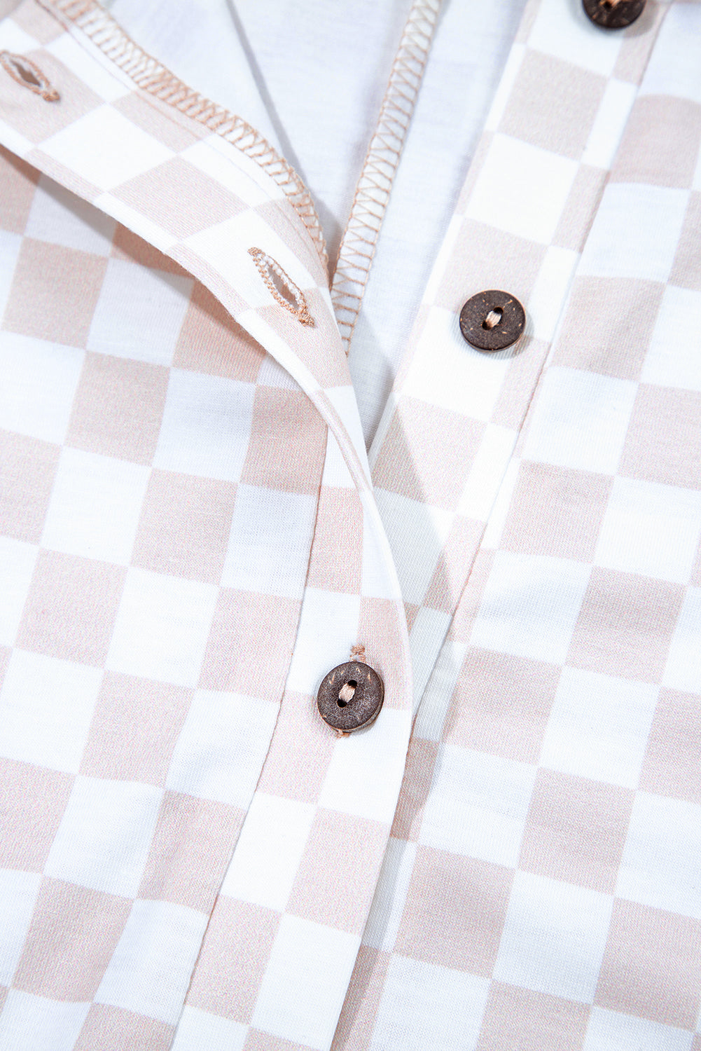 Checkered Print Buttoned Crew Neck Wide Leg Jumpsuit
