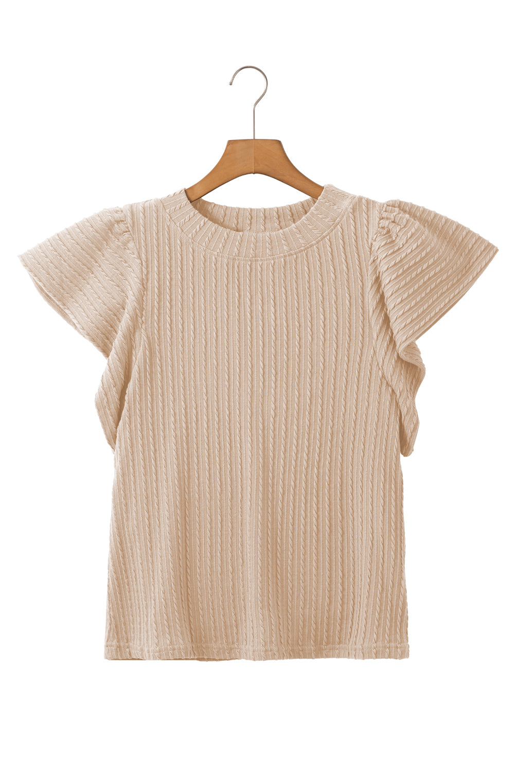 Solid Color Textured Flutter Sleeve Top