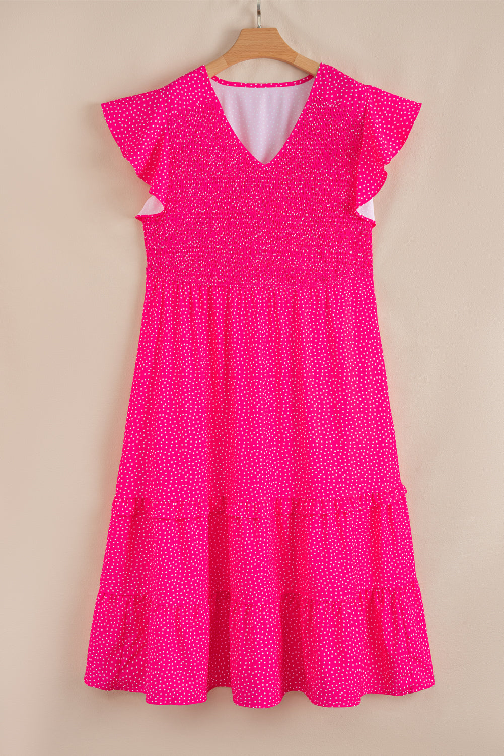 Polka Dot Print Ruffled Smocked High Waist Plus Midi Dress