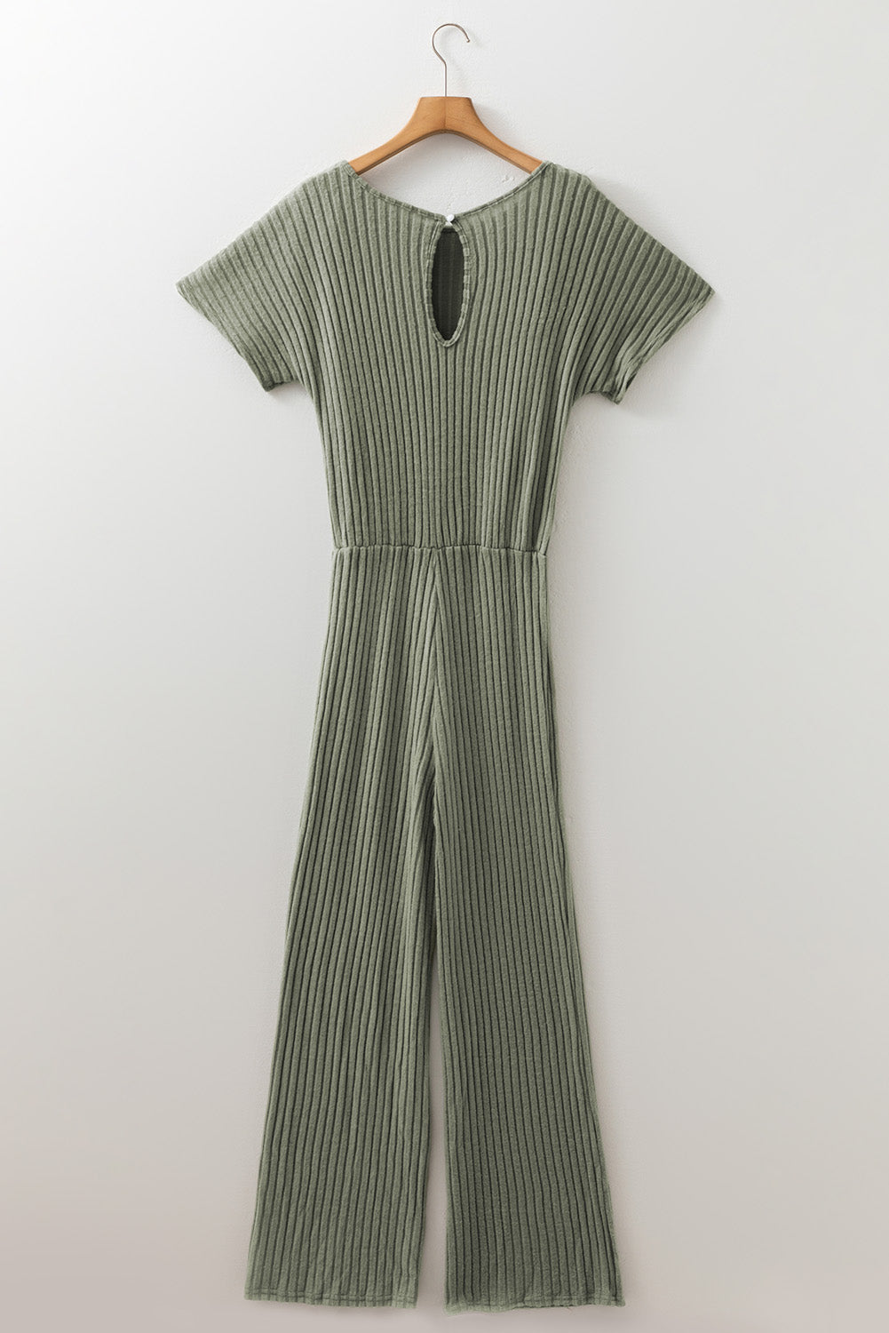 Ribbed Keyhole Short Sleeve Wide Leg Jumpsuit