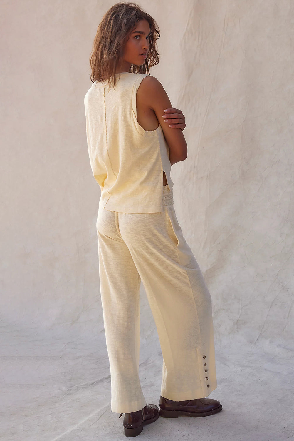 Solid Color Tank Top and Smocked Waist Pants Set