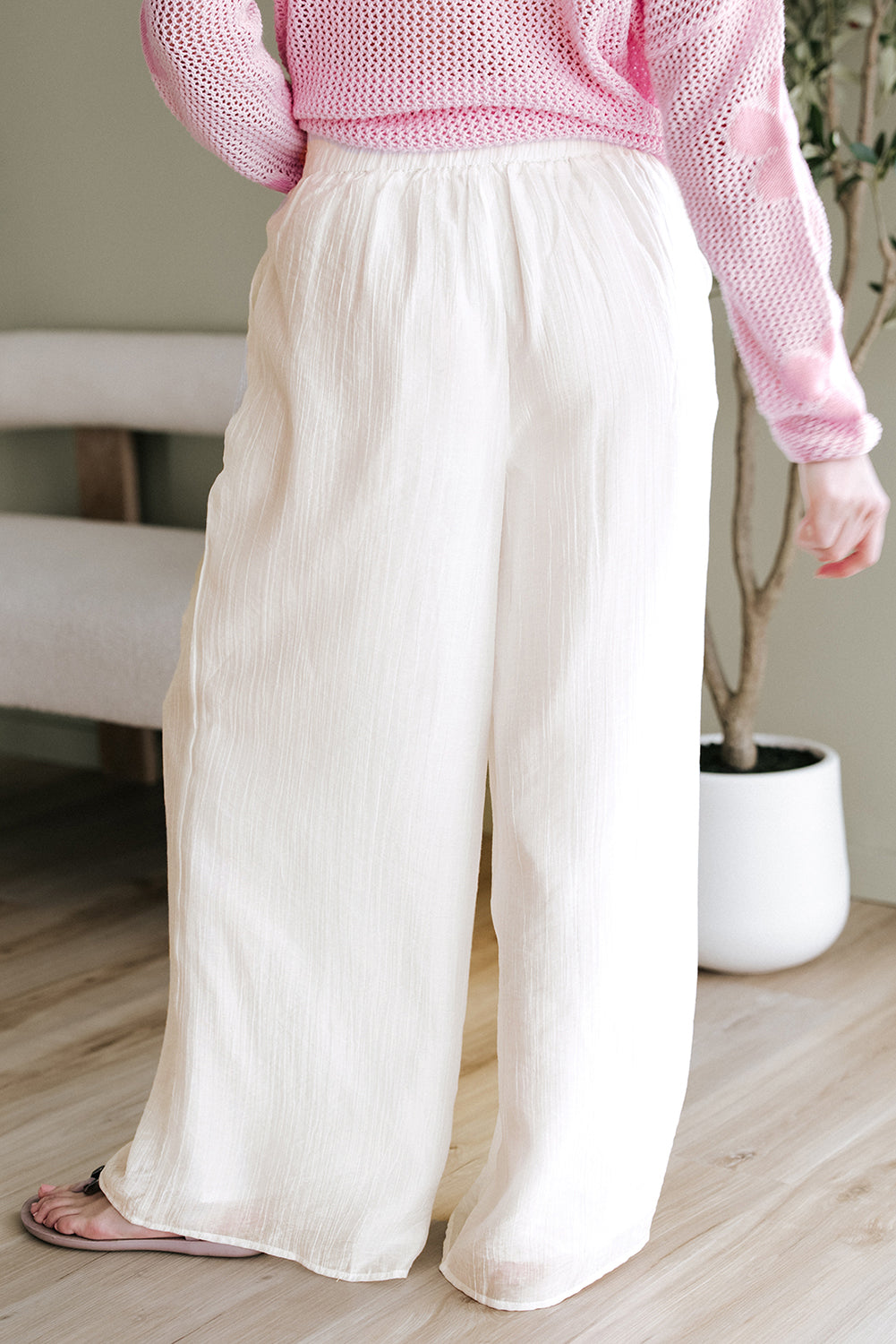 Casual Tie Waist Pleated Wide Leg Pants