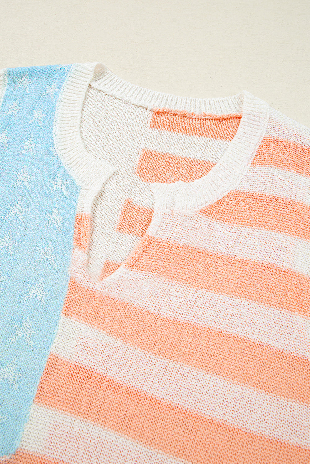 USA Flag Notched Neckline Loose Sweater Vest