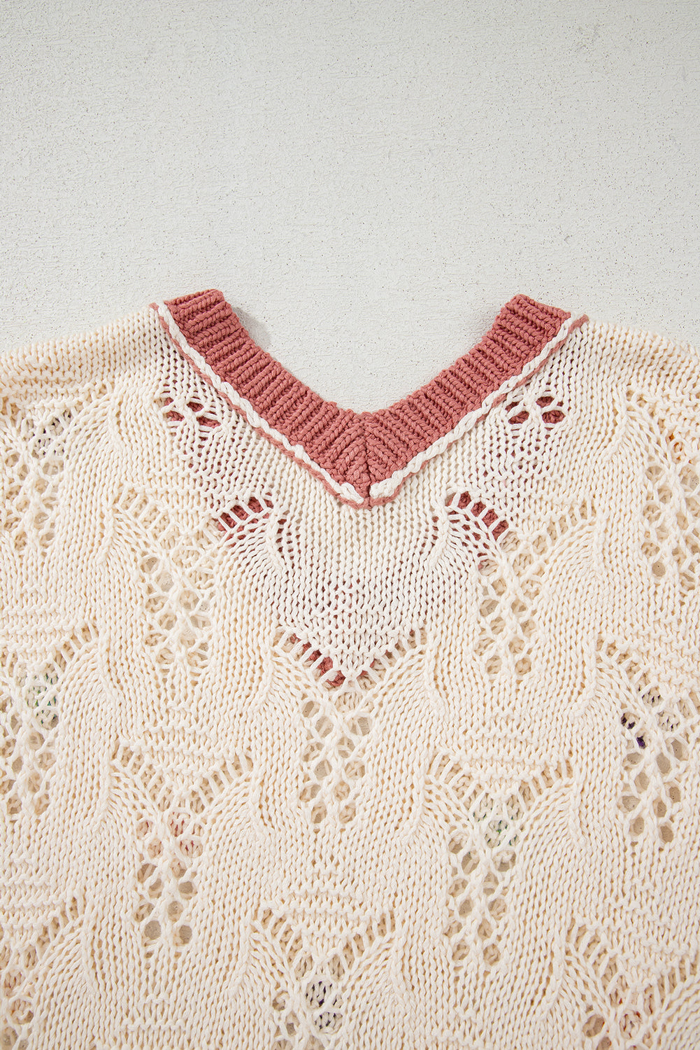 Embroidered Flowers Colorblock Edge Hollowed Sweater