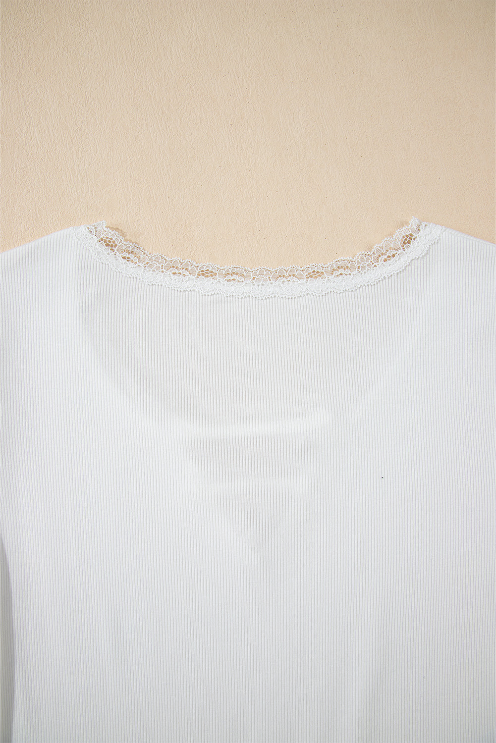 Lace V Neckline Ribbed Slim Fit T Shirt