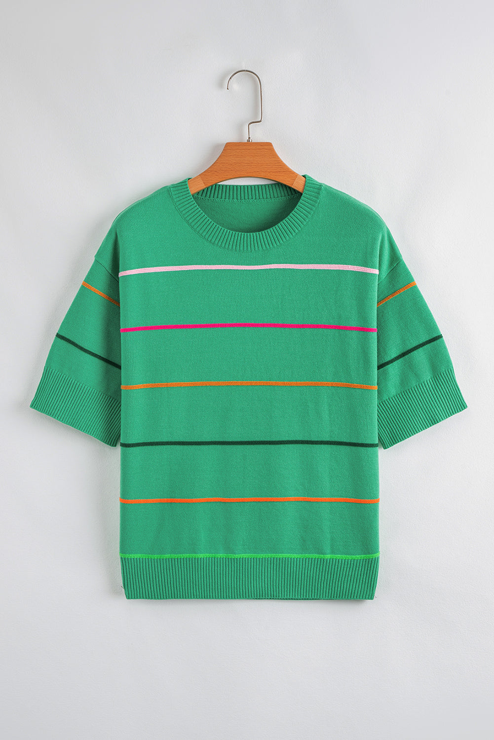 Colorblock Striped Half Sleeve Drop Shoulder Sweater