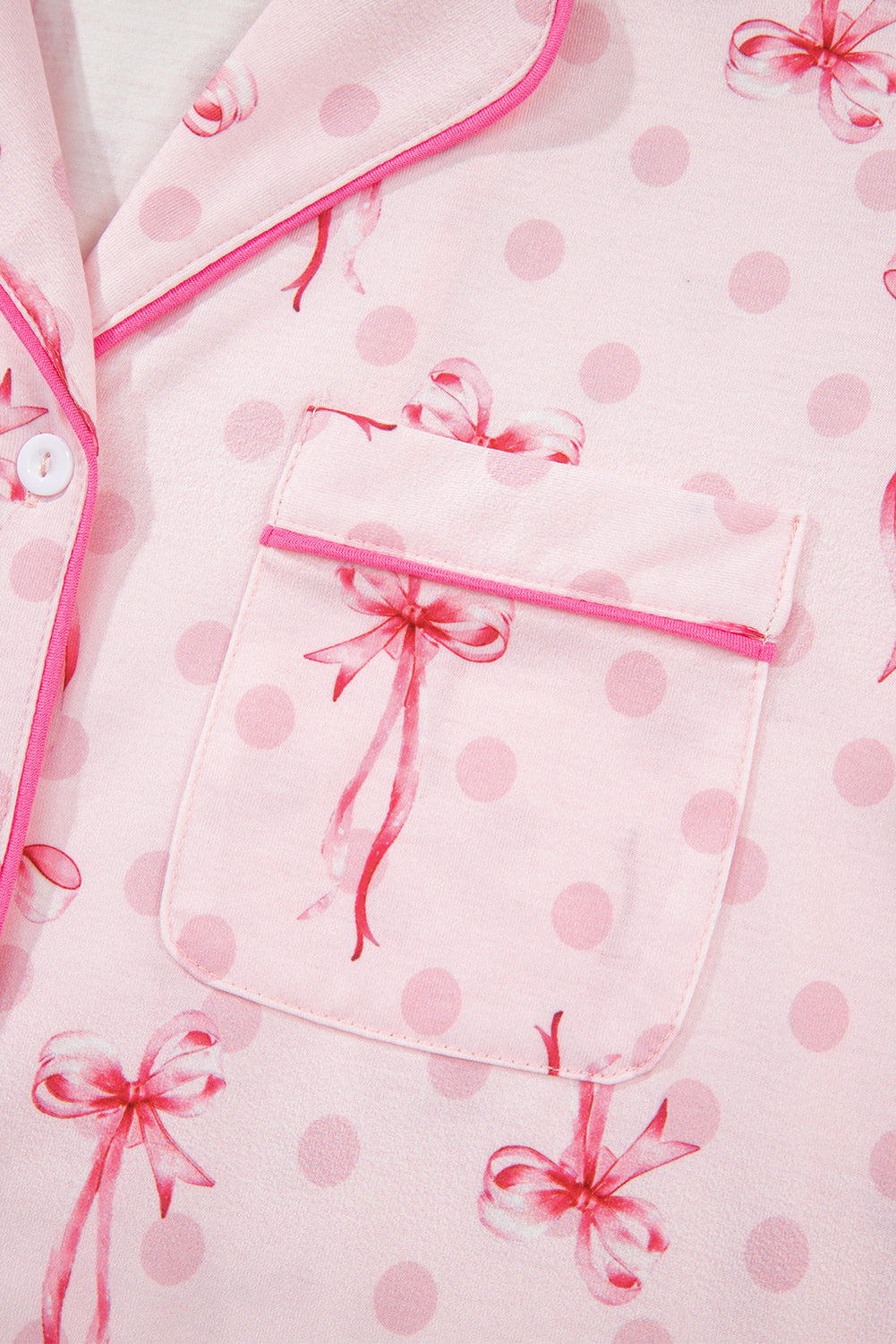 Bow Print Contrast Piping Short Pajamas Set