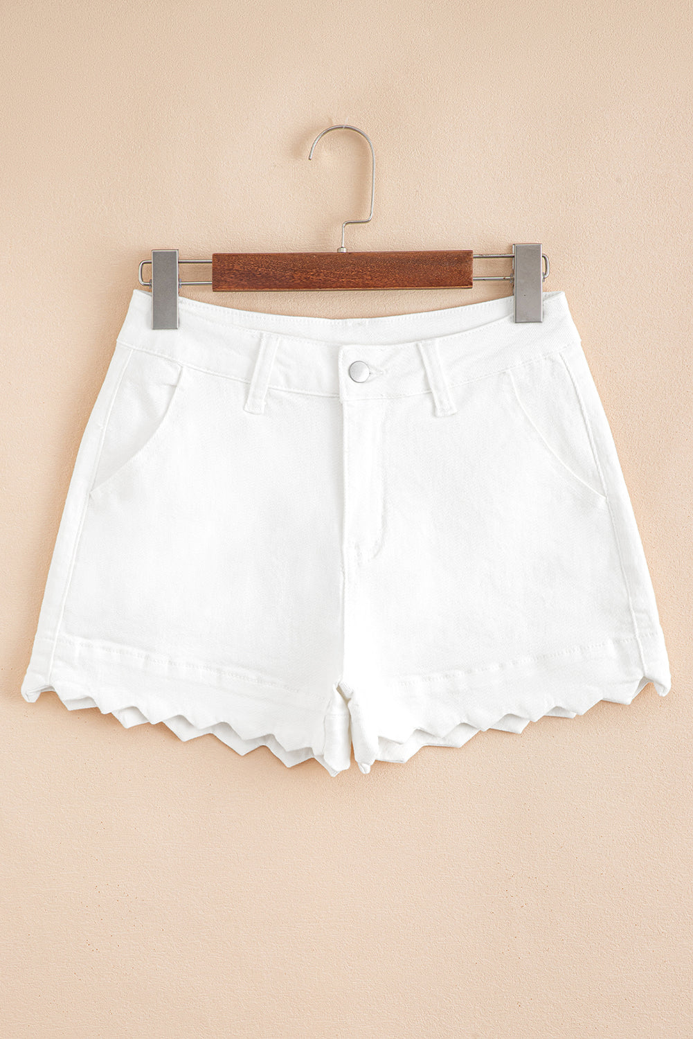 Scalloped Hemline Acid Wash High Waist Denim Shorts