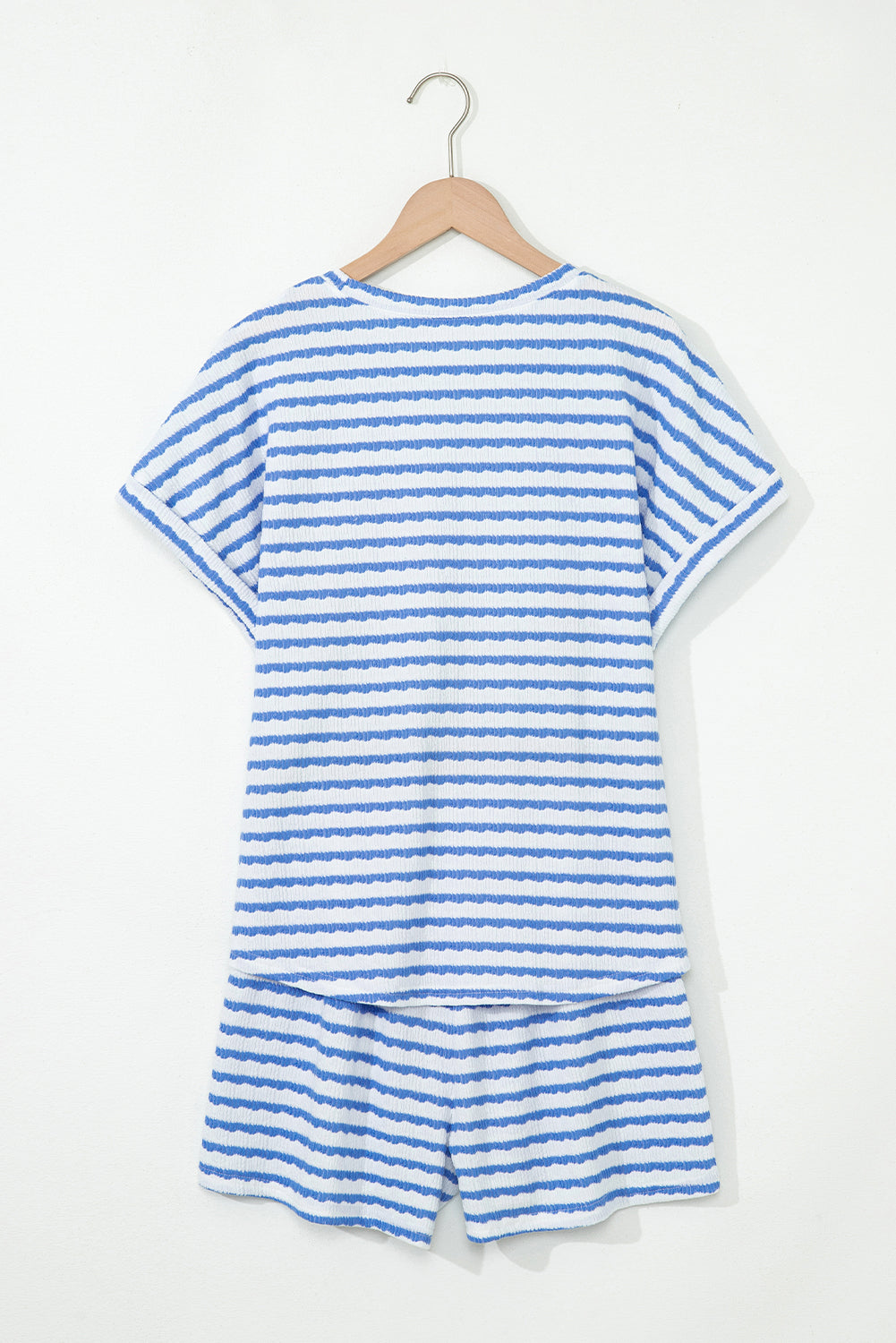 Stripe Knitted Short Sleeve Top and Drawstring Shorts Set