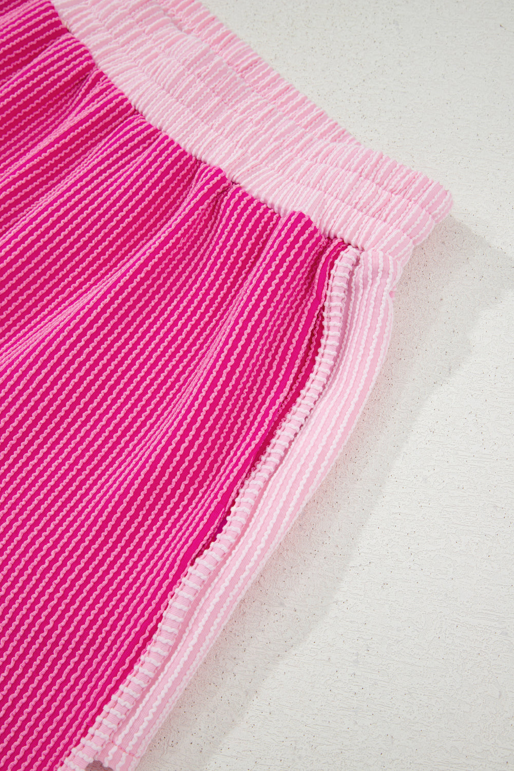 3D Spiral Ribbed Texture 2 Tones Patchwork Short Set