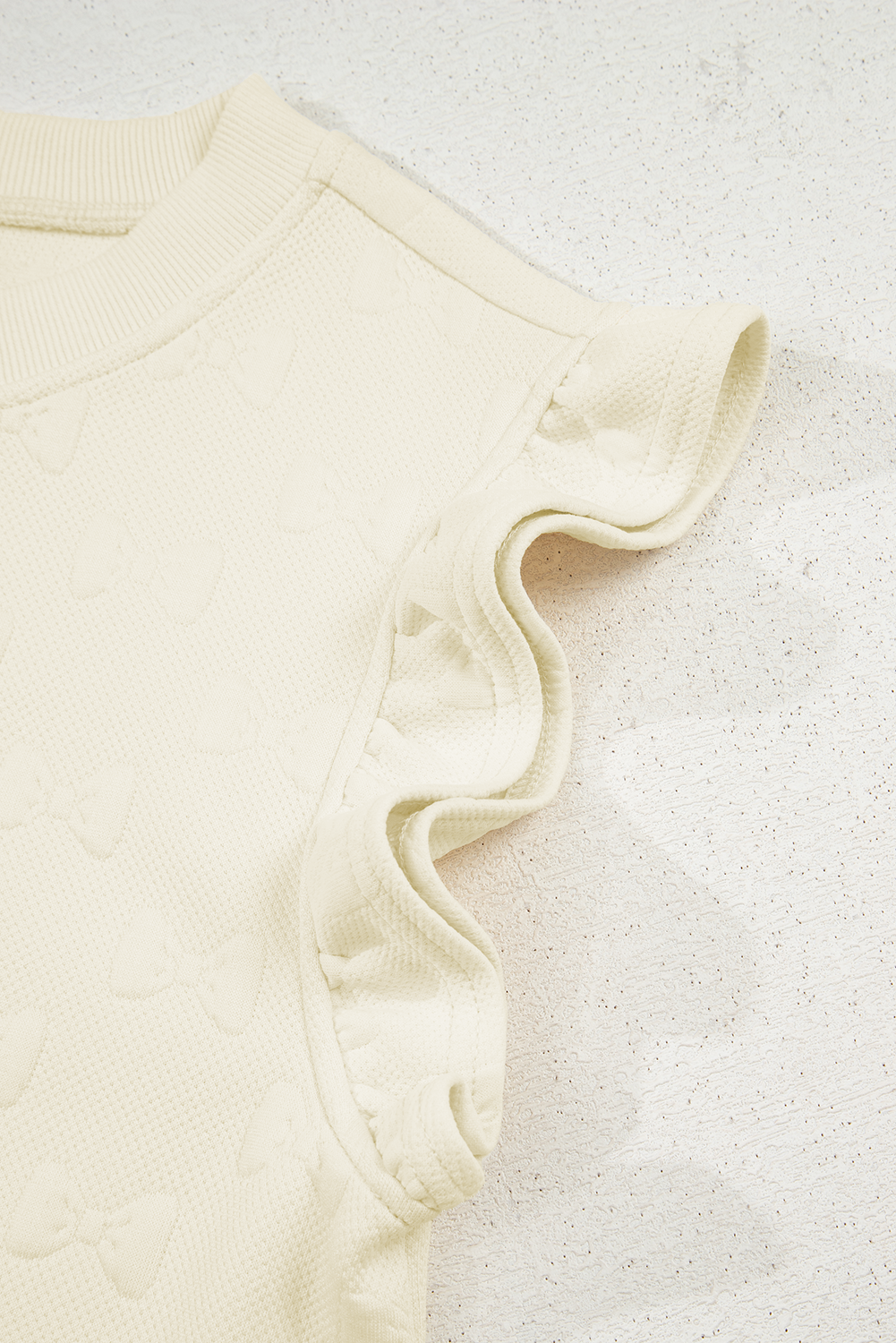 Bow Jacquard Ruffle Sleeve Short 2pcs Outfit