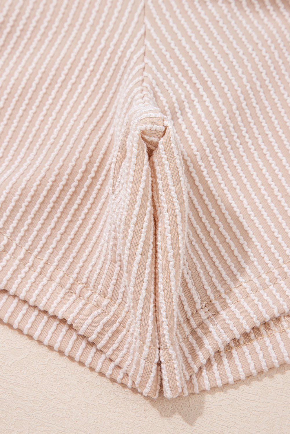 Spiral Ribbed Short Sleeve V Neck Buttoned Romper with Pocket