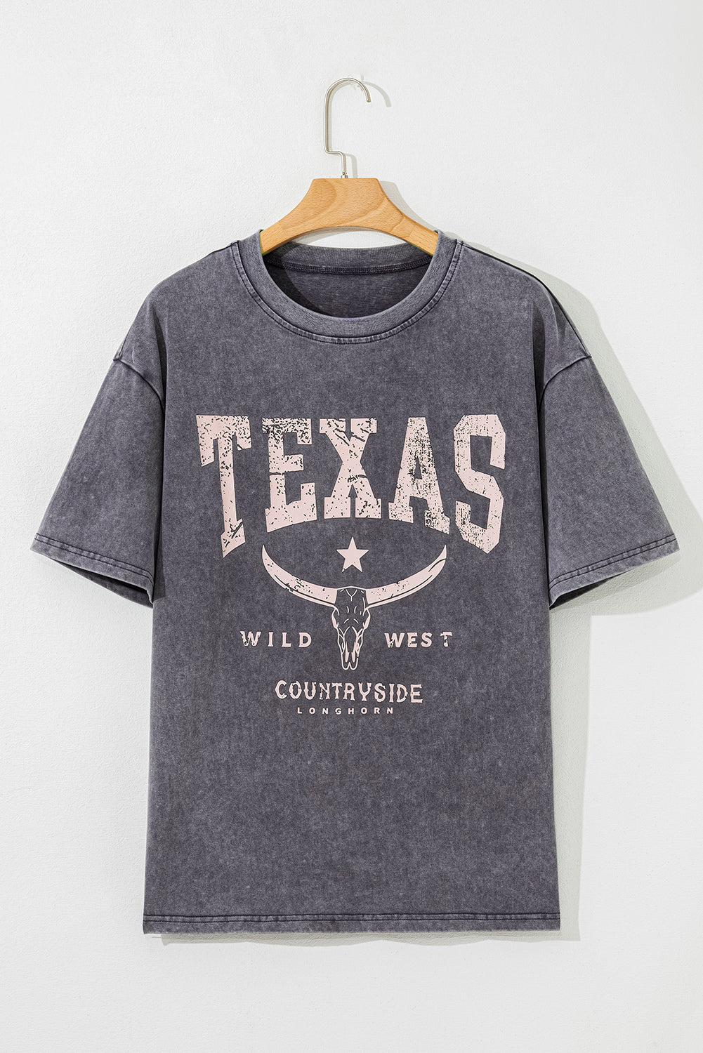 TEXAS Steer Head Graphic Mineral Wash Oversized T Shirt
