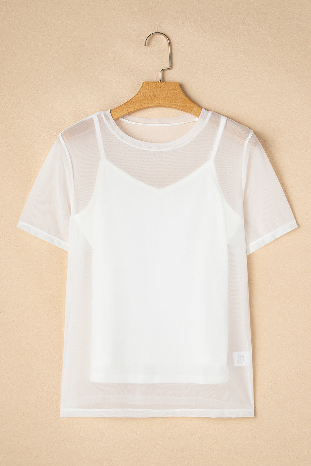 Solid Color Sheer Mesh Patchwork Short Sleeve Top