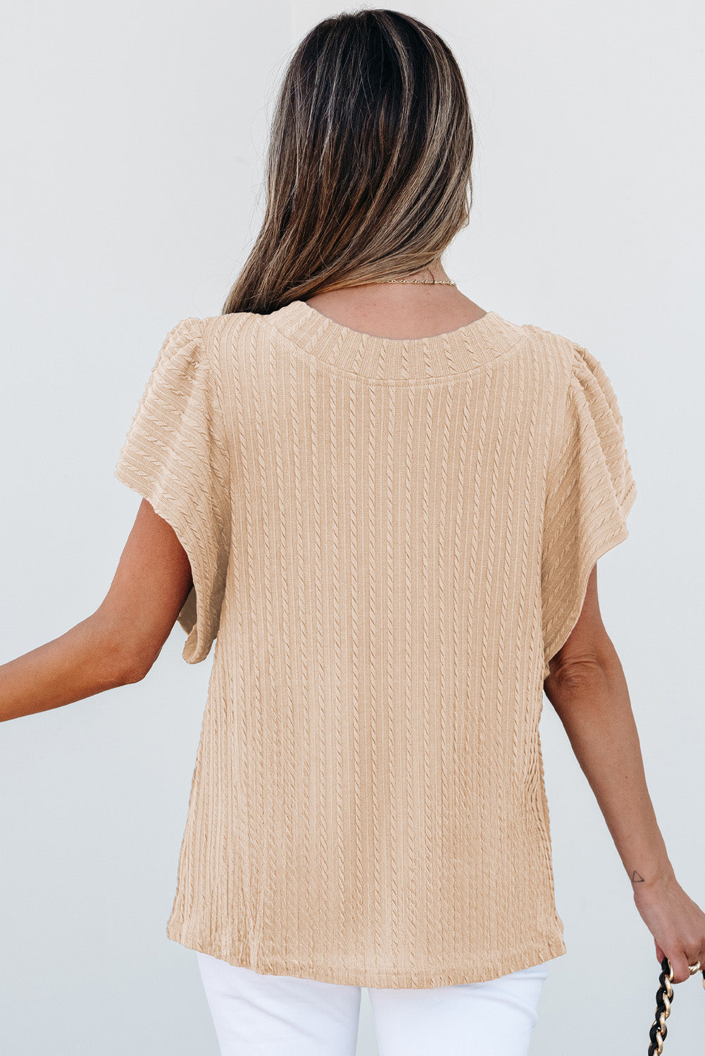 Solid Color Textured Flutter Sleeve Top