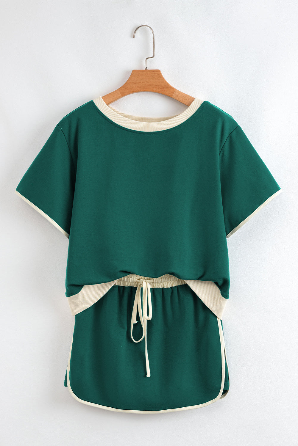 Colorblock Edge Drop Shoulder T Shirt and Skirt 2Pcs Set