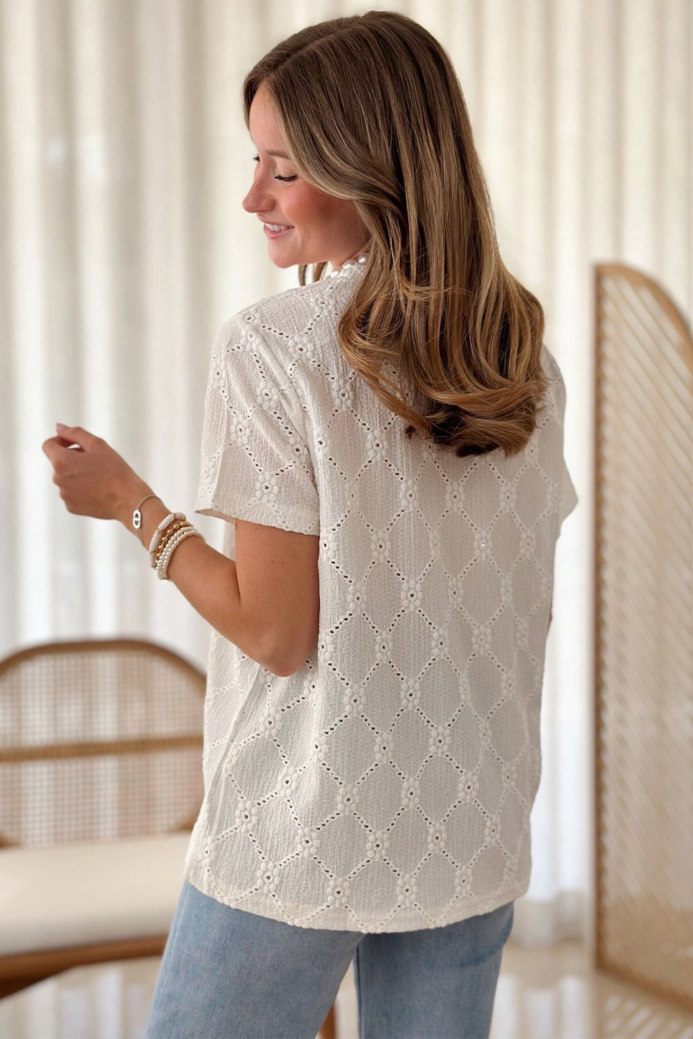 Geometric Embroidered Slim Fit O Neck T Shirt