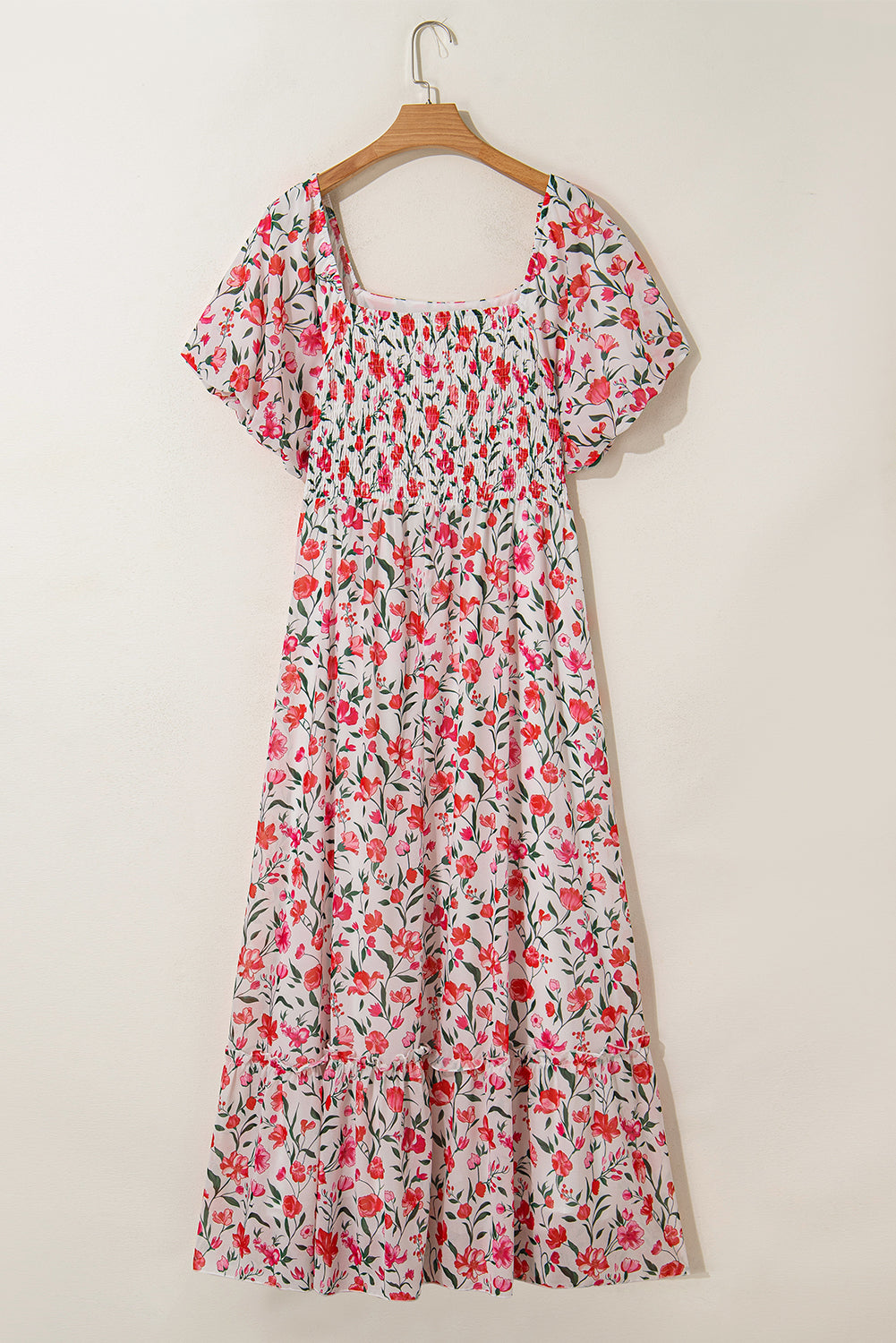 Plus Size Floral Square Neck Puff Sleeve Ruffle Maxi Dress