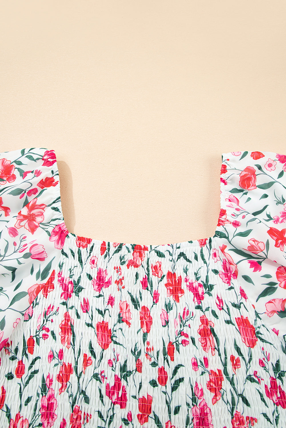Floral Puff Sleeve Square Neck Empire Waist Tiered Maxi Dress